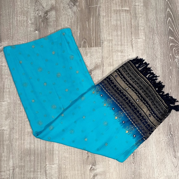 Indian Blue Wrap Coverup with Gold Details - Picture 6 of 12